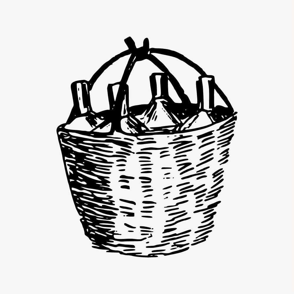 Bottle basket clipart, illustration. Free public domain CC0 image.