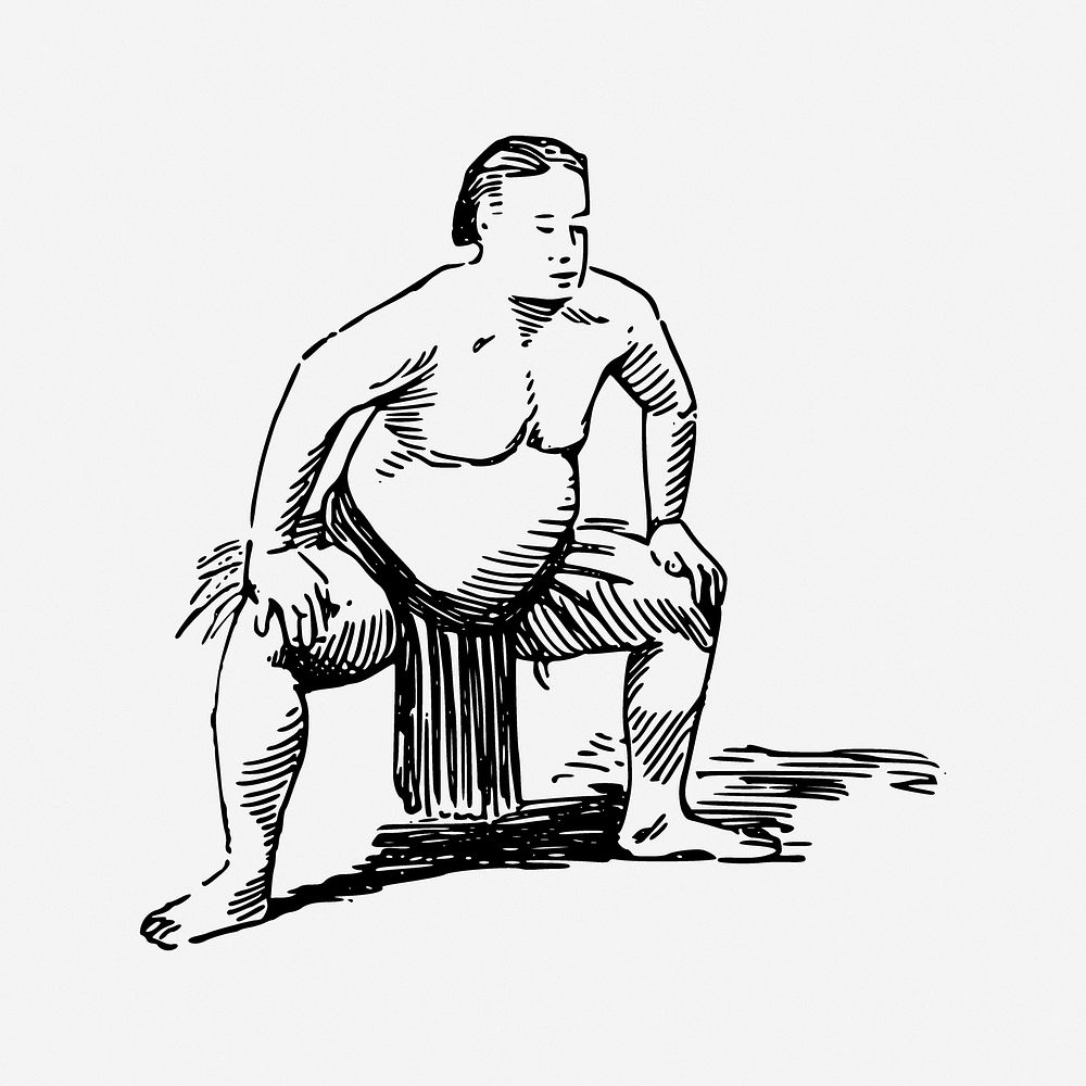 Japanese sumo illustration. Free public domain CC0 image.