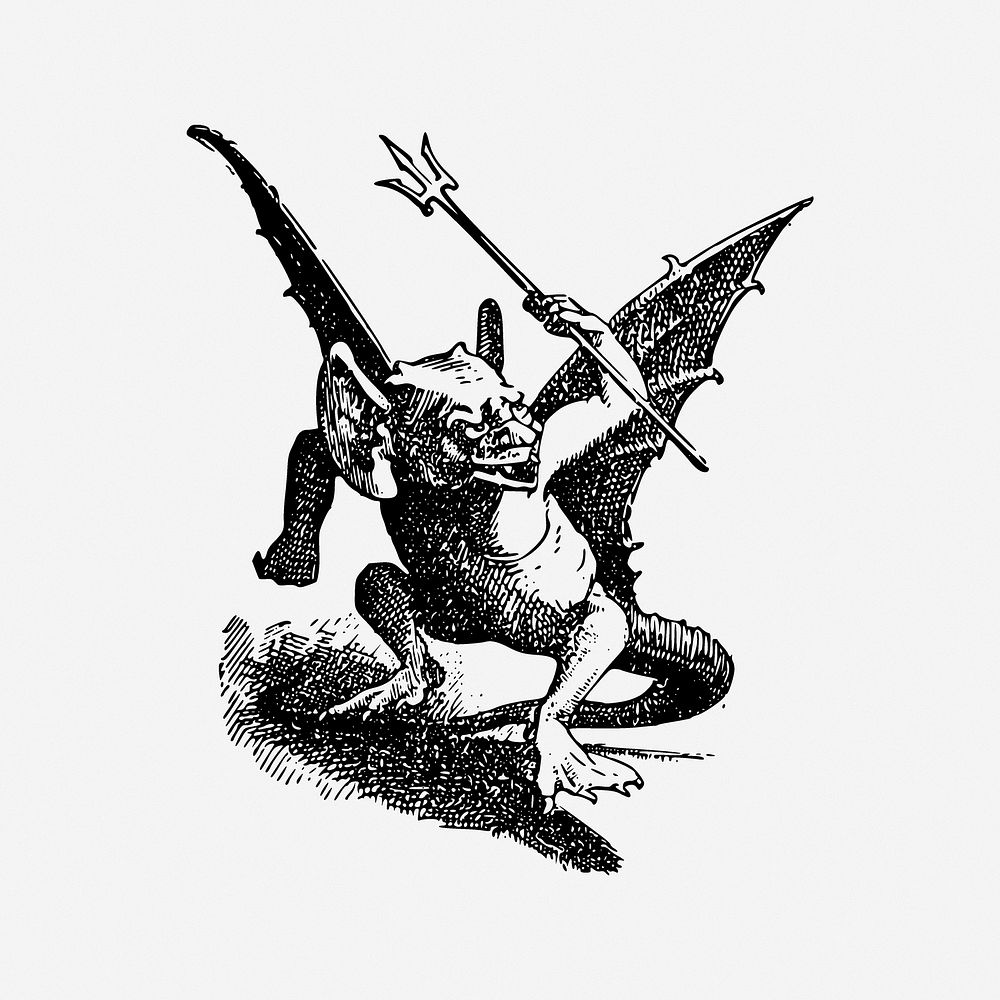 Demon goblin clipart, illustration. Free public domain CC0 image.