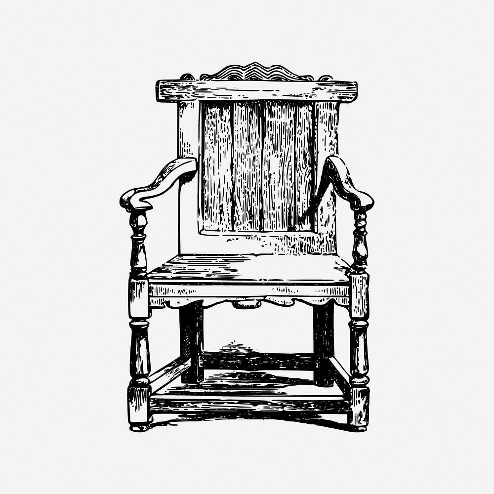 Wooden arm chair illustration. Free public domain CC0 image.
