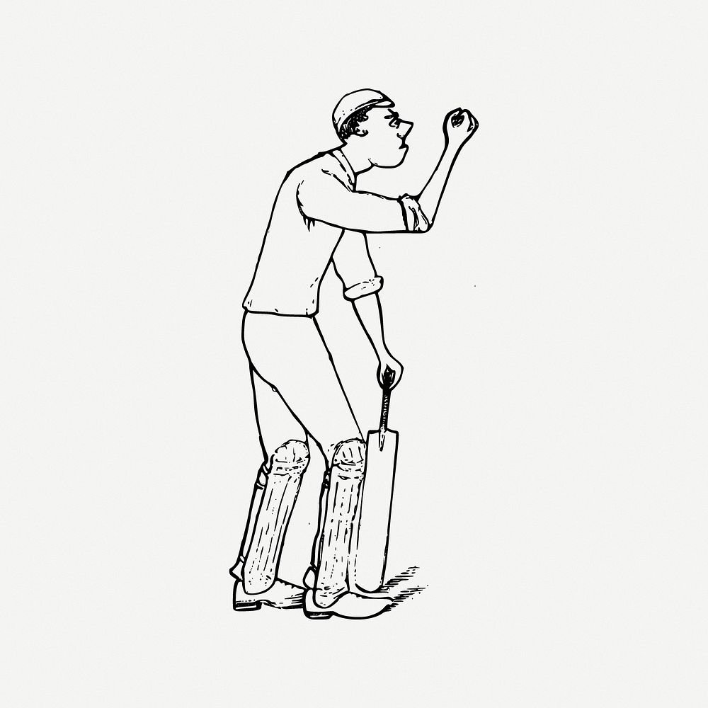 Cricket player clipart, illustration psd. Free public domain CC0 image.