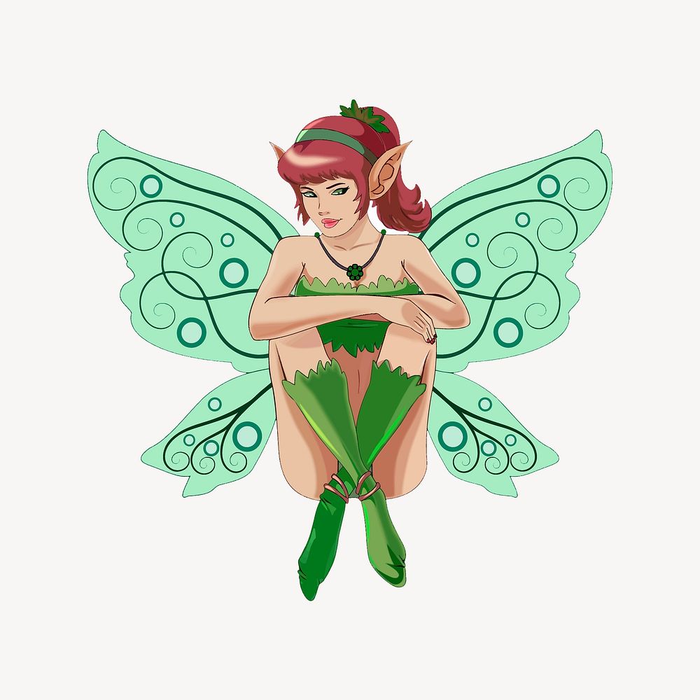 Green fairy clipart, illustration. Free public domain CC0 image.
