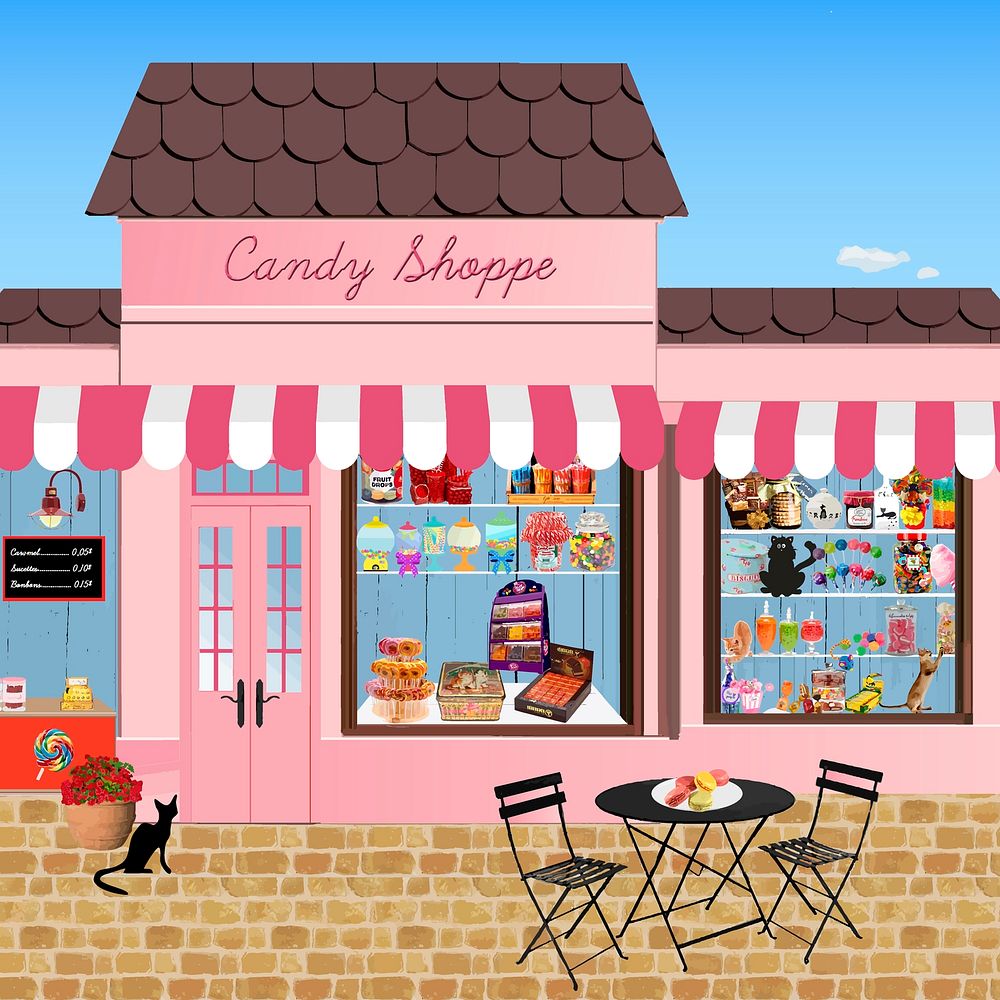 Candy shop clipart, illustration. Free public domain CC0 image.