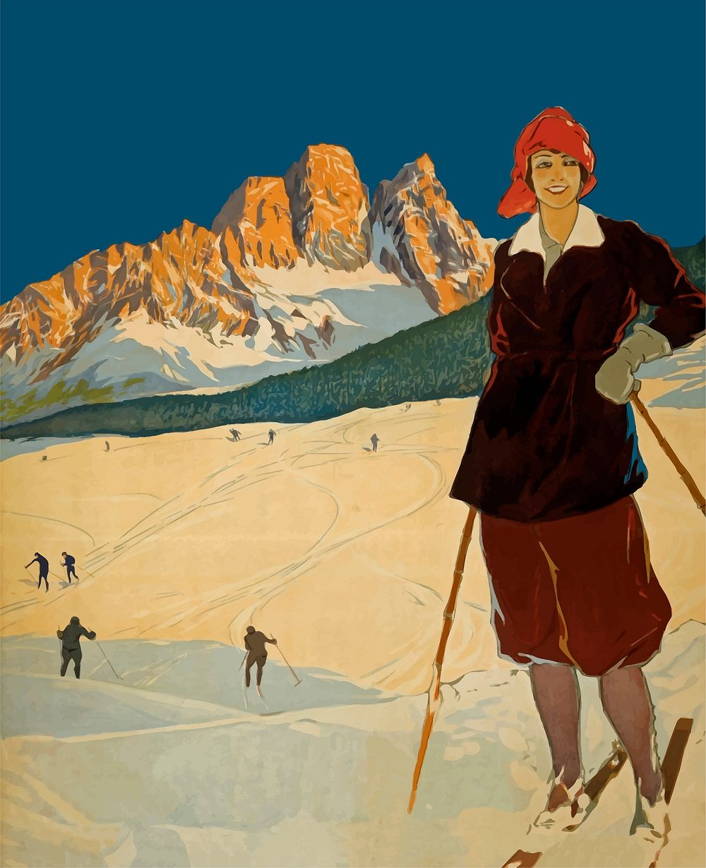 Ski travel, woman clip  art. Free public domain CC0 image.