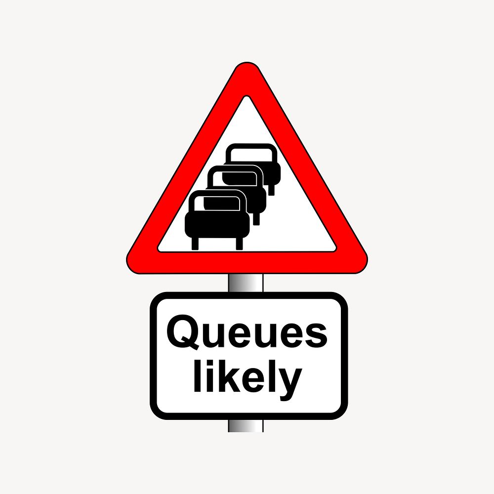 Traffic queues sign clip art vector. Free public domain CC0 image.