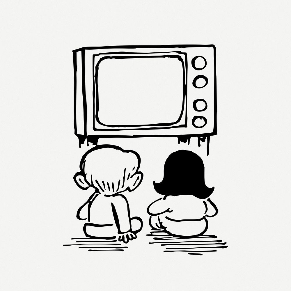 Kids watching TV clip art psd. Free public domain CC0 image.