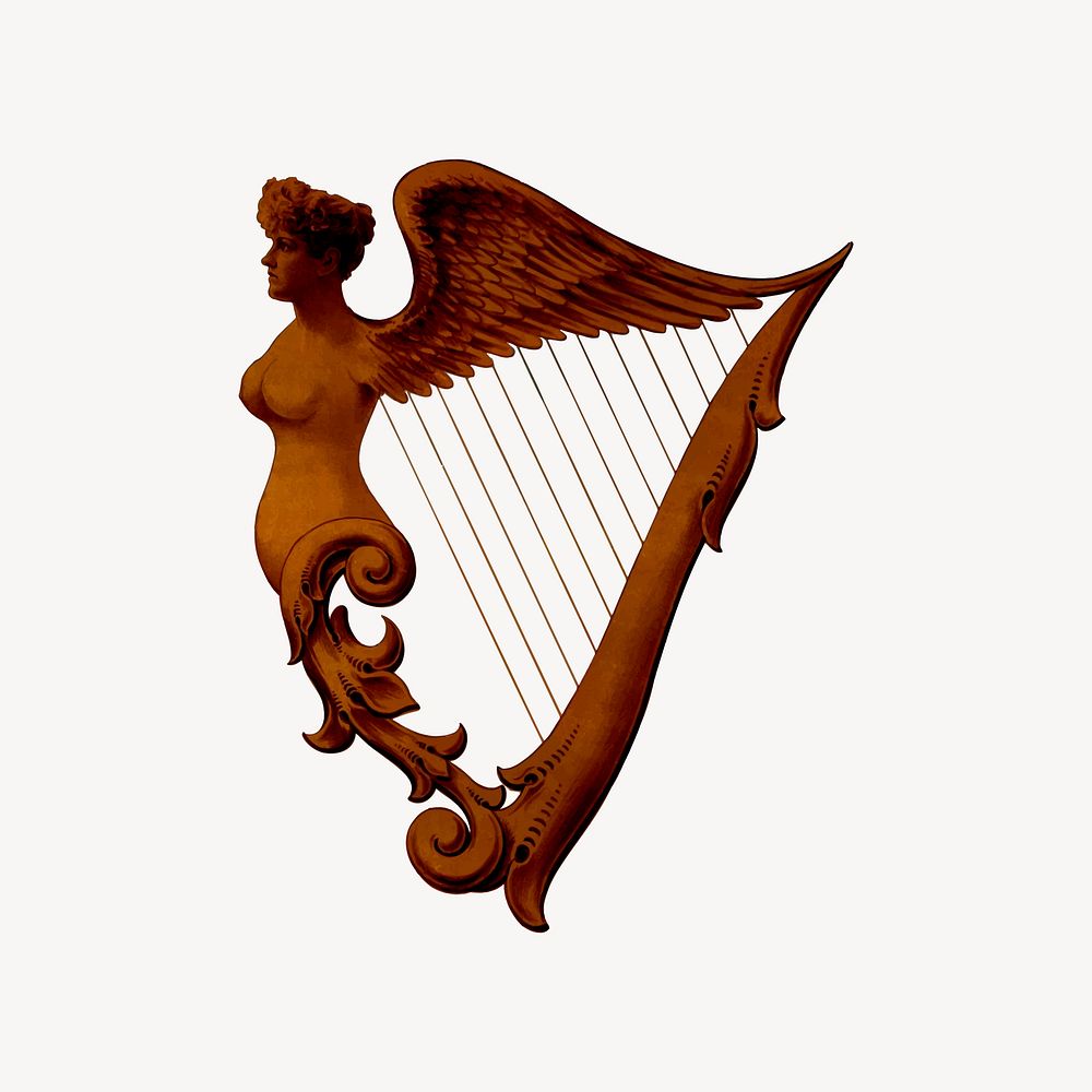 Harp musical instrument clip art psd. Free public domain CC0 image.