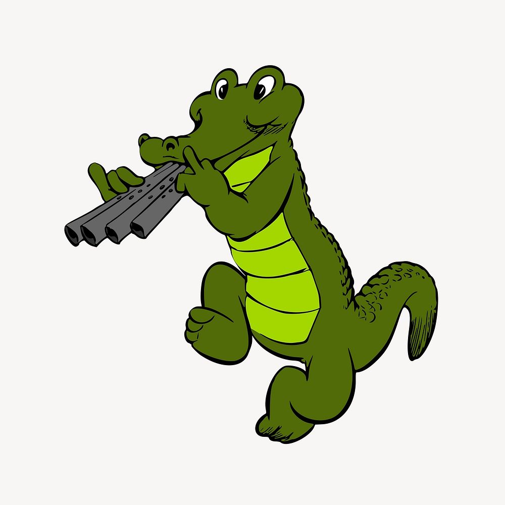 Musician crocodile clip art vector. Free public domain CC0 image.