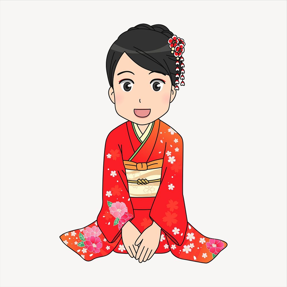 Traditional Japanese woman clipart illustration psd. Free public domain CC0 image.