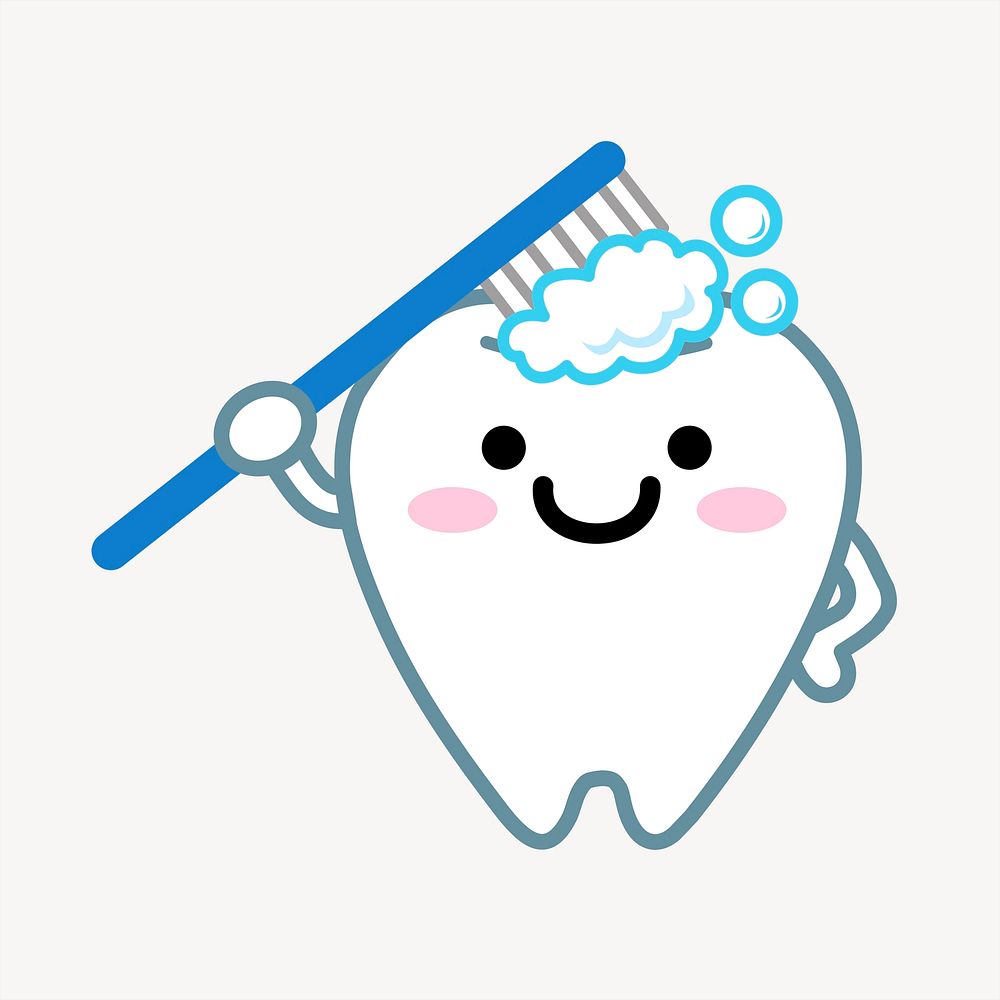 Cute tooth brushing clip art vector. Free public domain CC0 image.