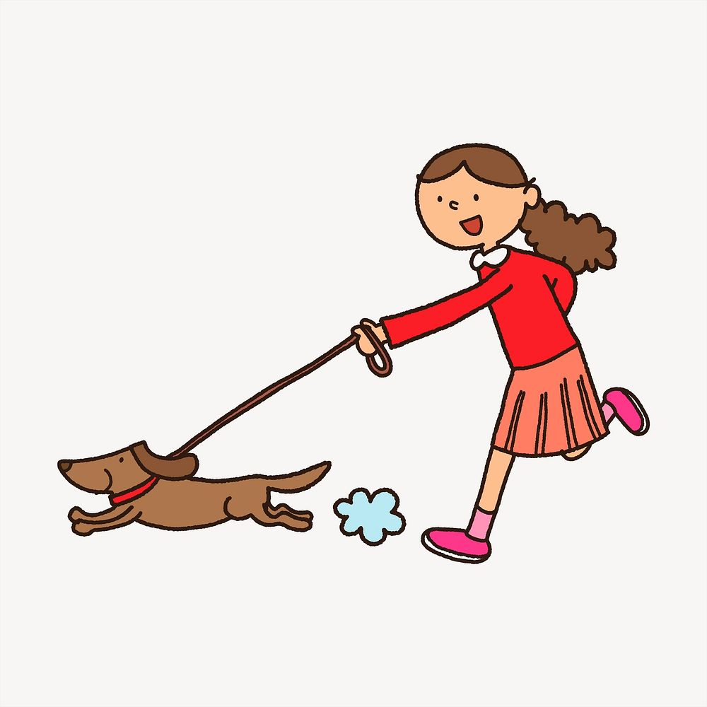 Dog walking illustration vector. Free public domain CC0 image.