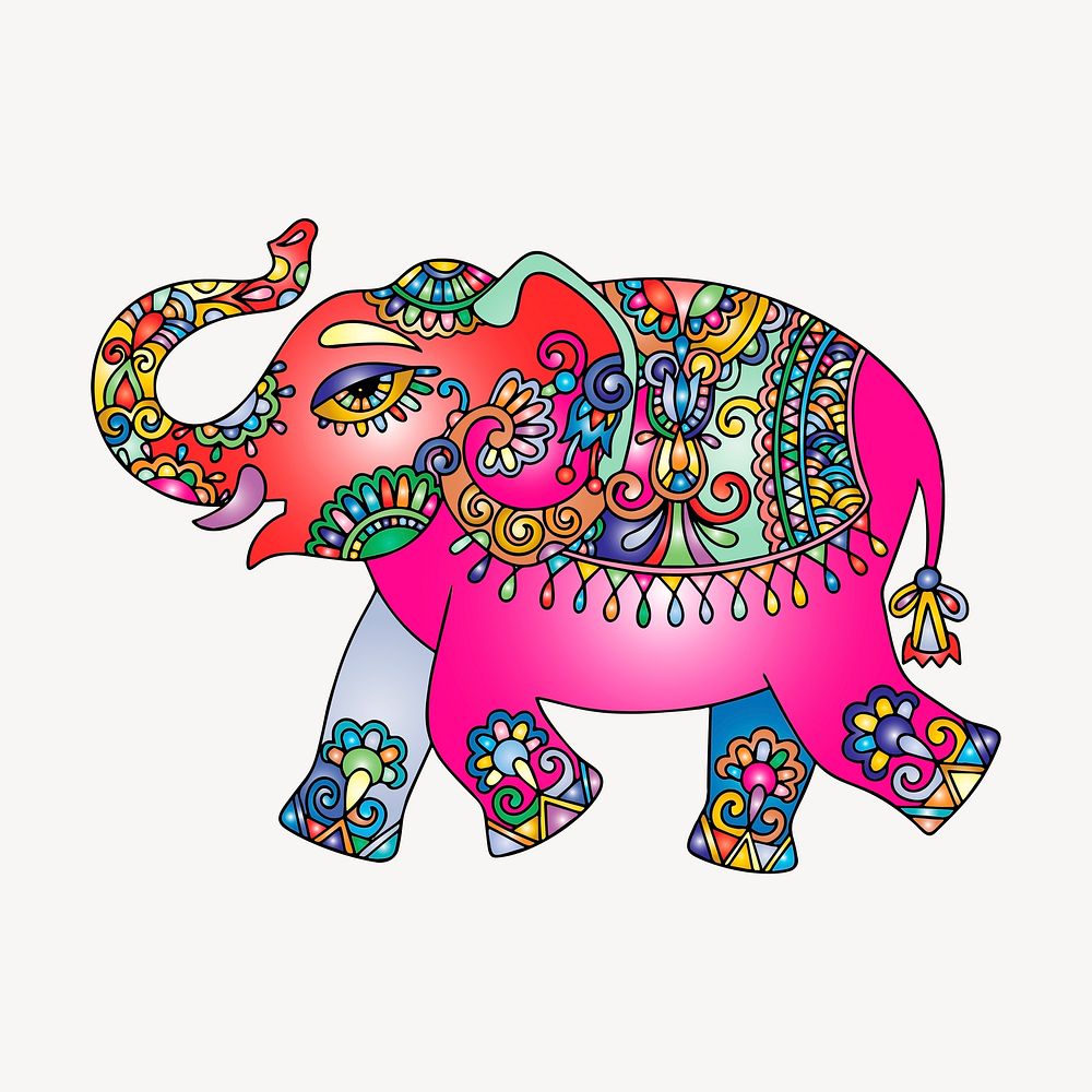 Colorful elephant illustration. Free public domain CC0 image.