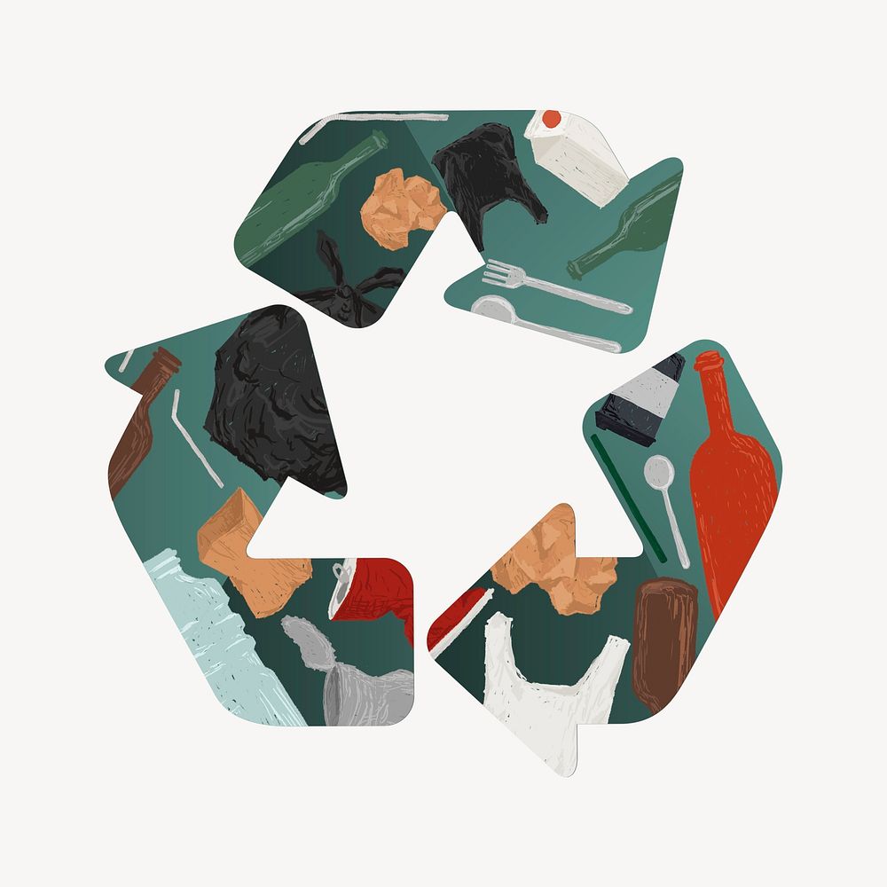 Recycle collage element, waste pollution design psd