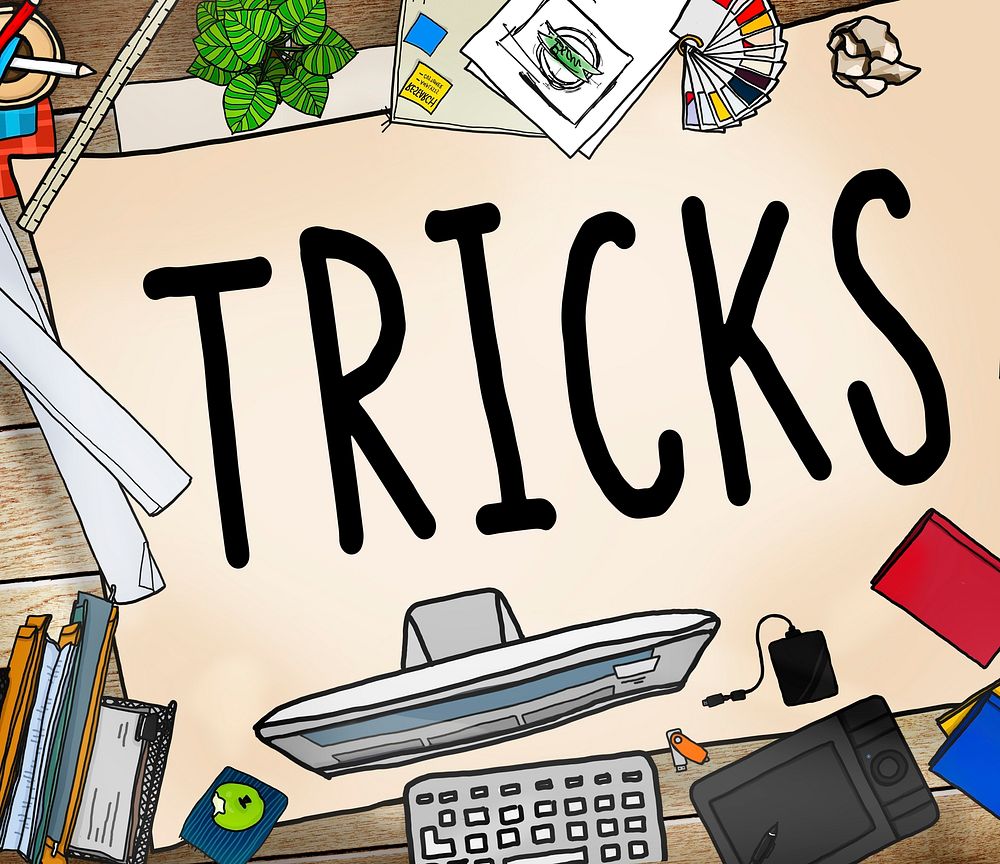 Business tricks, working table flat lay