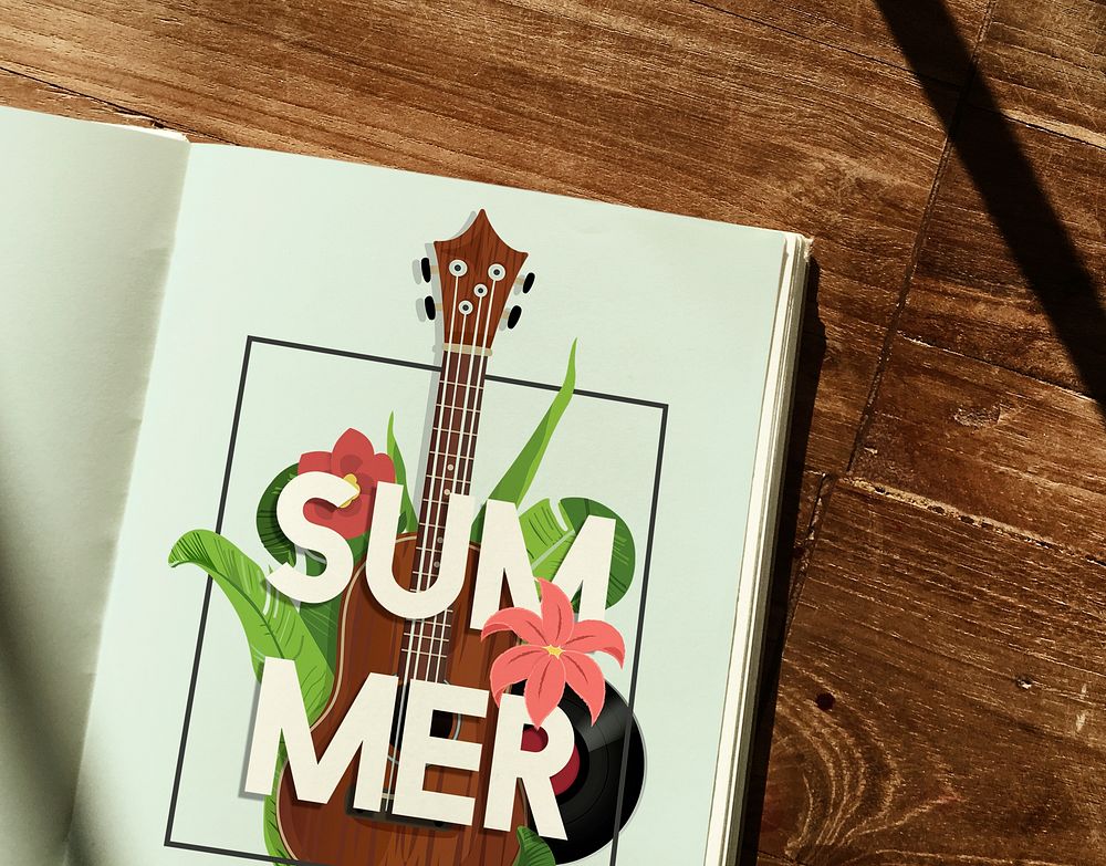 Summer Season Vacation Holiday Guitar Music Word Graphic