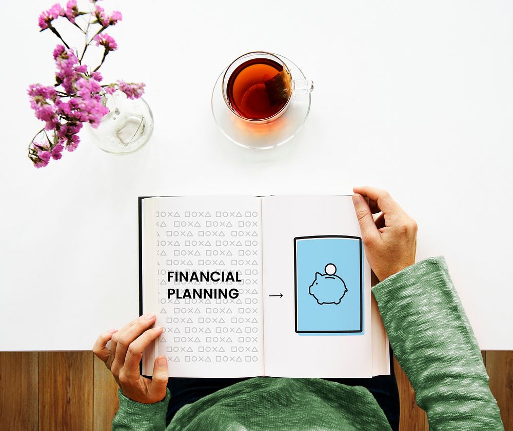 Illustration of economy financial planning piggy bank on book