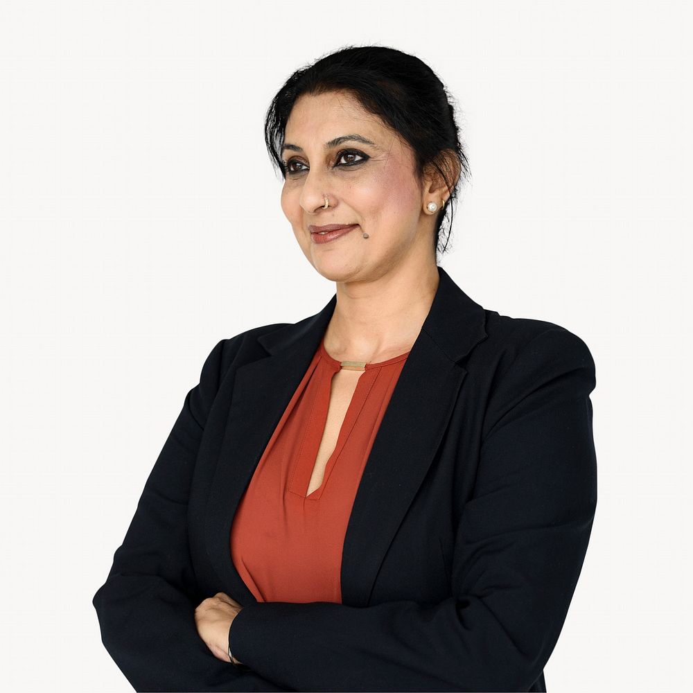 Confident Indian businesswoman, off white design