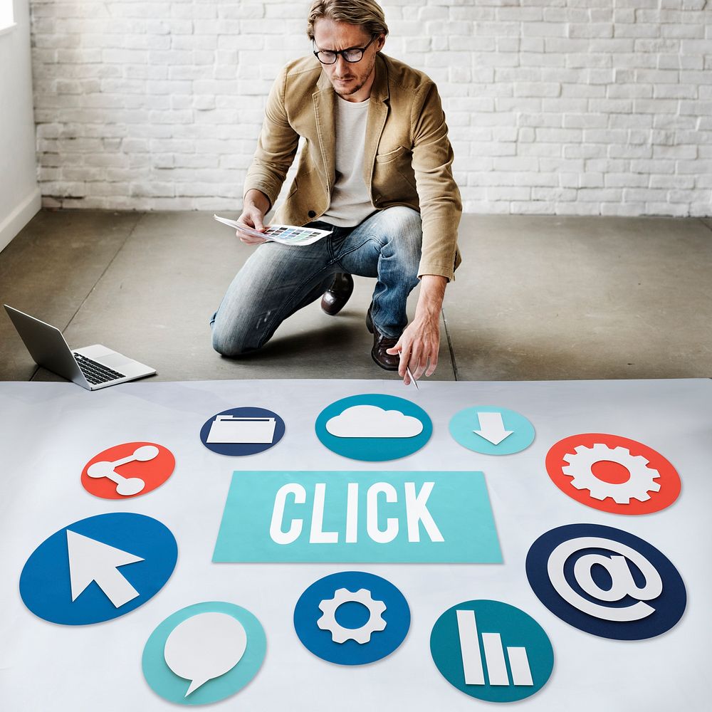 Click Network Button Communication Concept
