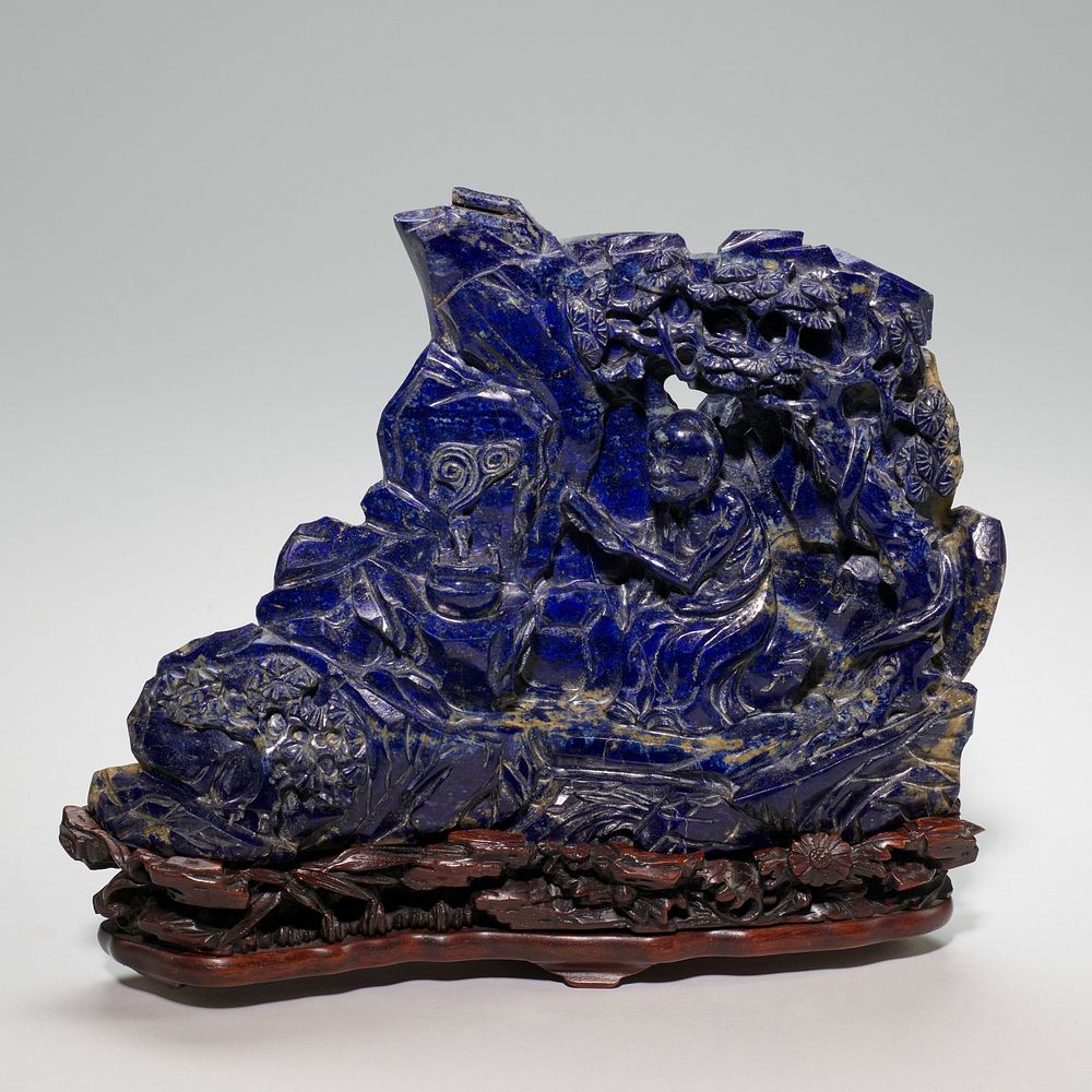 Lapis Lazuli carving in the form of a mountain with a poem incised on the back.. Original from the Minneapolis Institute of…
