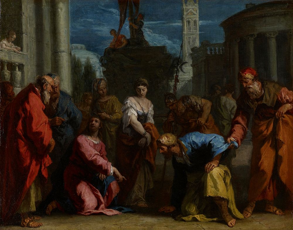 Pharisees bring a woman accused of adultery before Christ. Original from the Minneapolis Institute of Art.