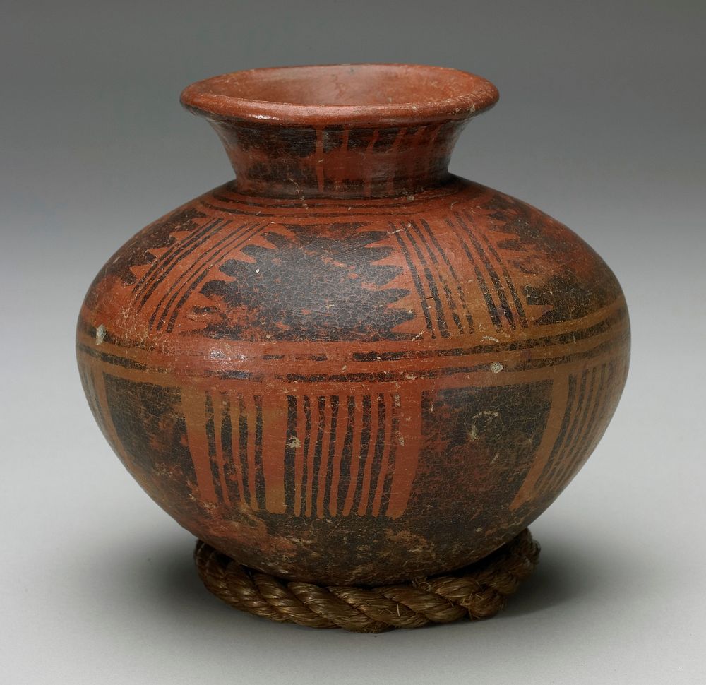Jar with two bands of designs in black on red. The so-called 'lost color' ware.. Original from the Minneapolis Institute of…