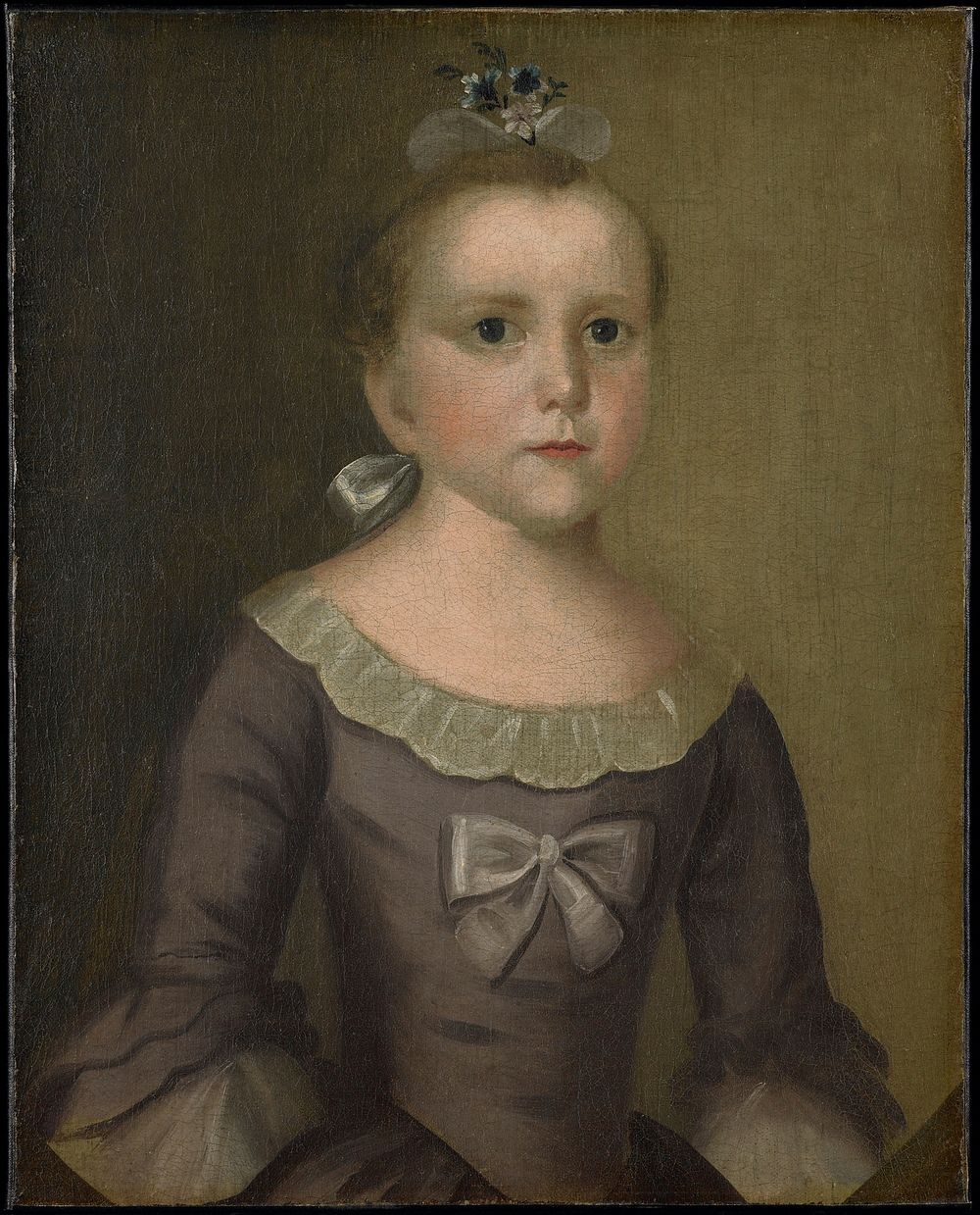 Half-length portrait painted in 1763. Her auburn hair is brushed back from her forehead and tied at the back of her neck…