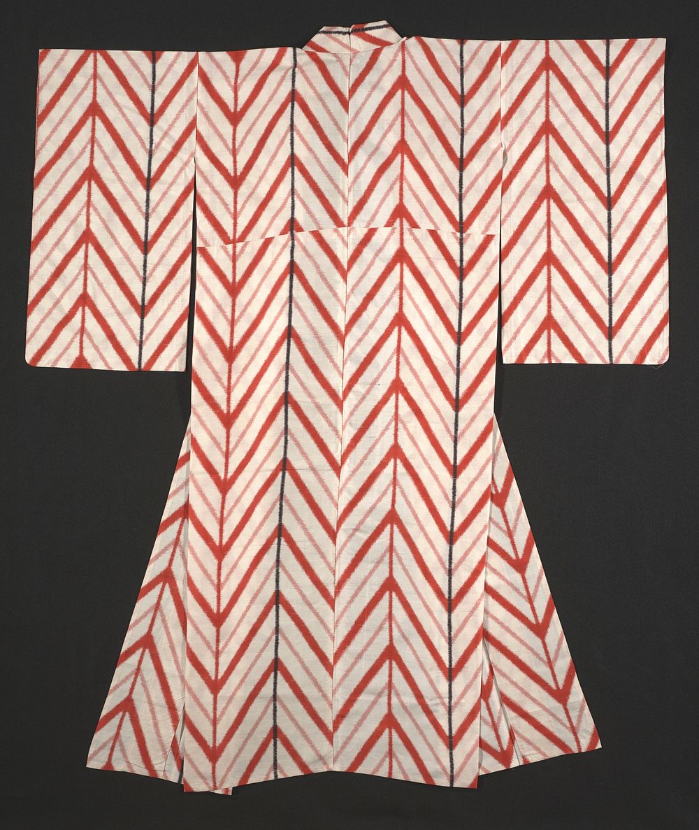 Off white background with red zigzags and red and black vertical lines. Original from the Minneapolis Institute of Art.