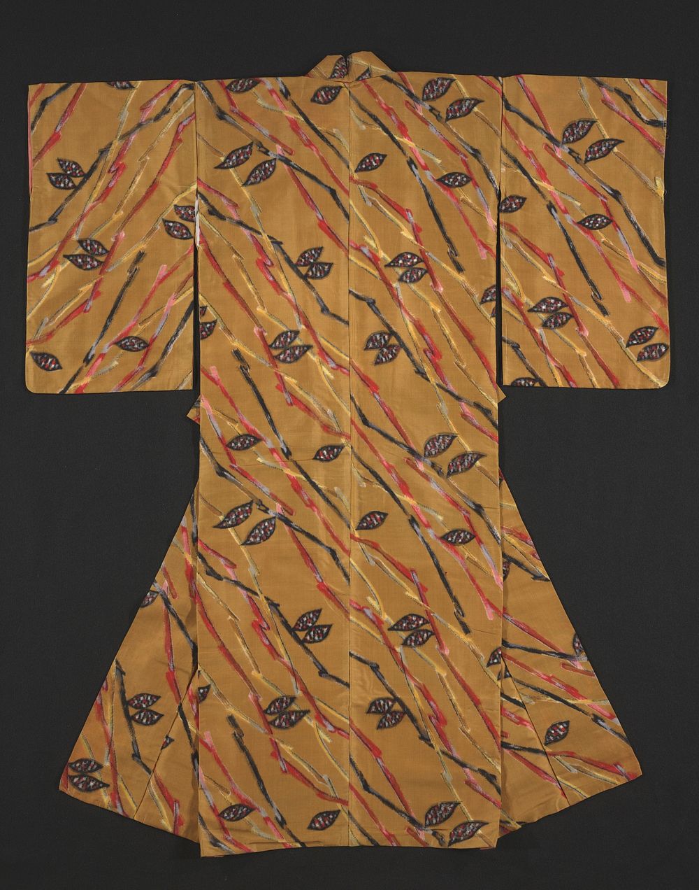 orange-brown background with multi-colored branch and leaf motif. Original from the Minneapolis Institute of Art.