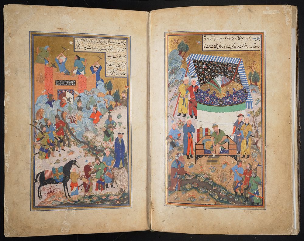 Manuscript of the Baharistan, confronting illuminated pages and double frontispiece miniature. The Beharistan by Jami;…