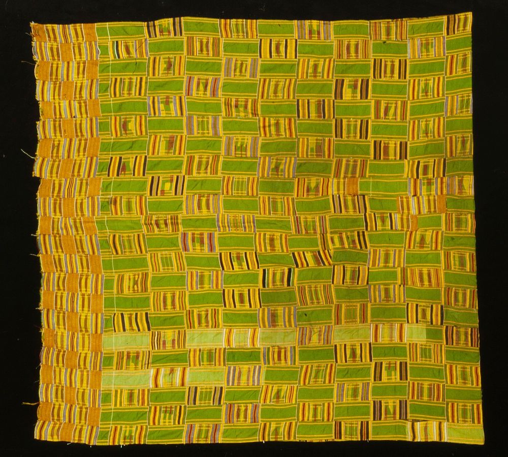 kenta cloth, green and gold; rayon. Original from the Minneapolis Institute of Art.