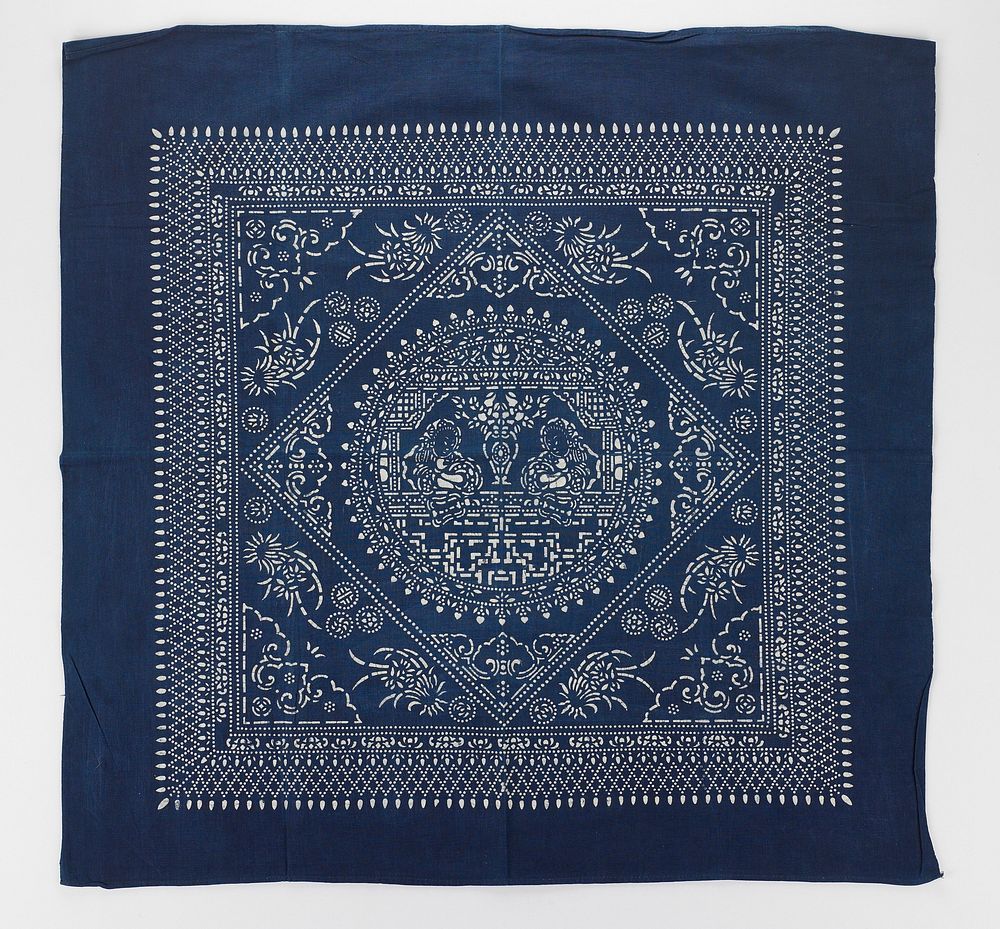 batik cotton with indigo blue floral design. Original from the Minneapolis Institute of Art.