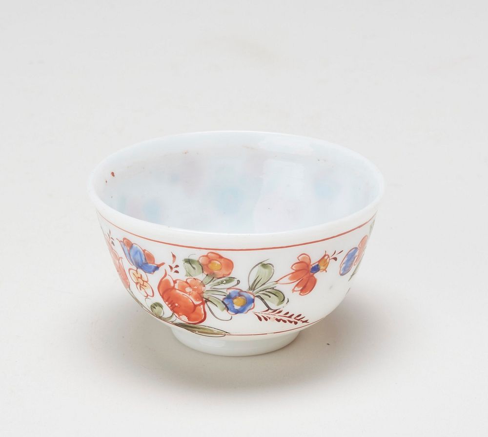 cup, white glass painted in enamel with sprays of flowers. Original from the Minneapolis Institute of Art.