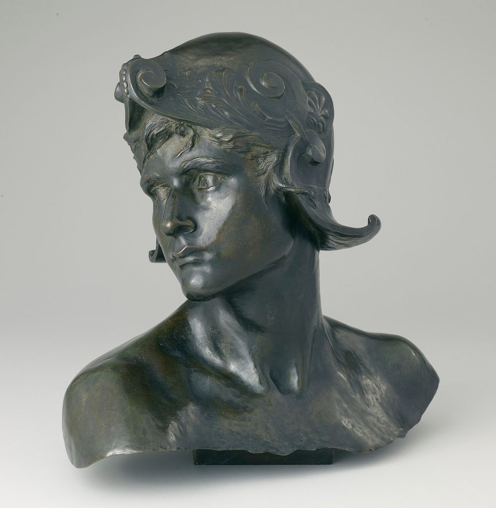 head of a young man with a helmet, seen from shoulders, head turned to proper right. Original from the Minneapolis Institute…