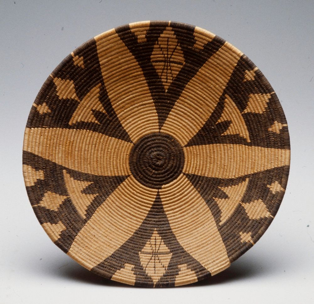 coiled basket, FAN-SHAPED AND STAR DESIGNS. Original from the Minneapolis Institute of Art.