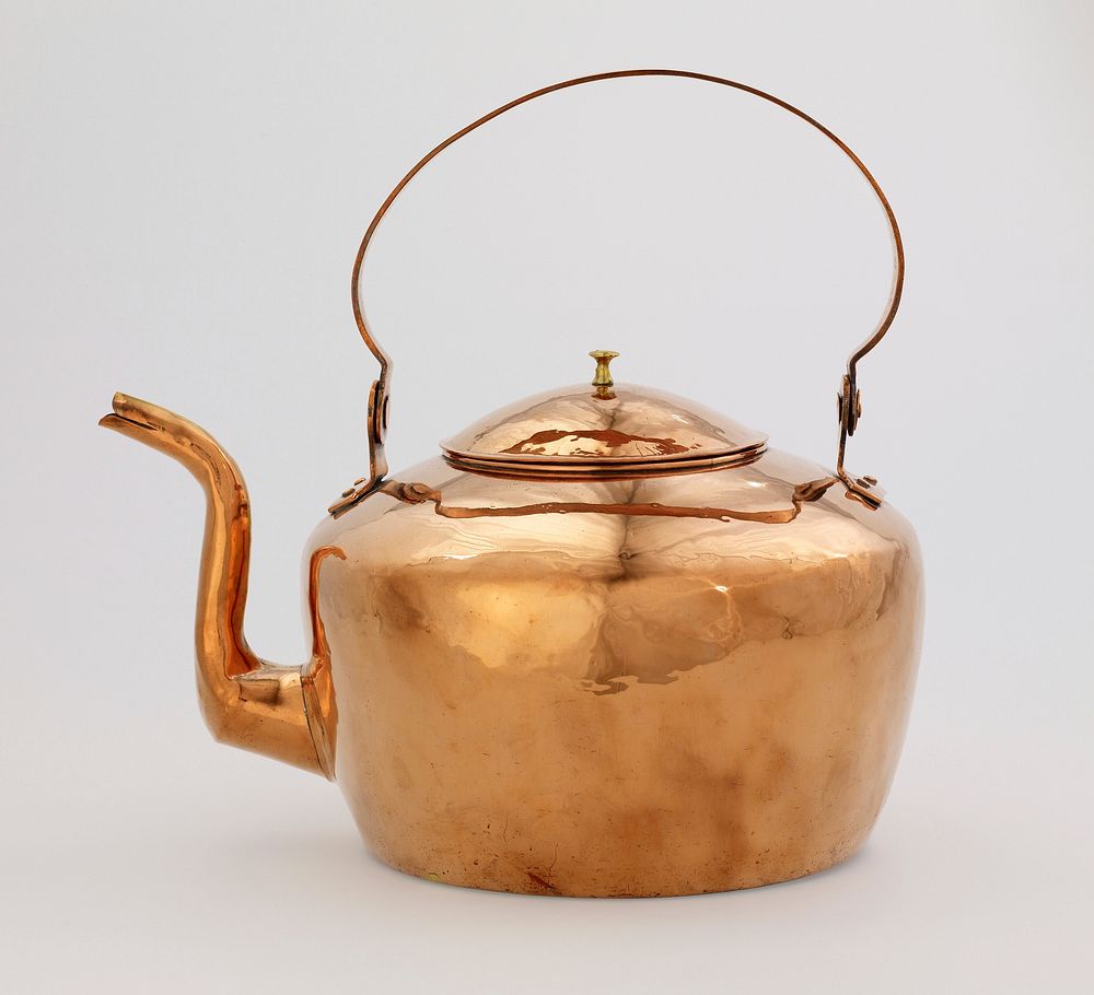 copper gooseneck swing handle kettle; small knob on cover. Original from the Minneapolis Institute of Art.