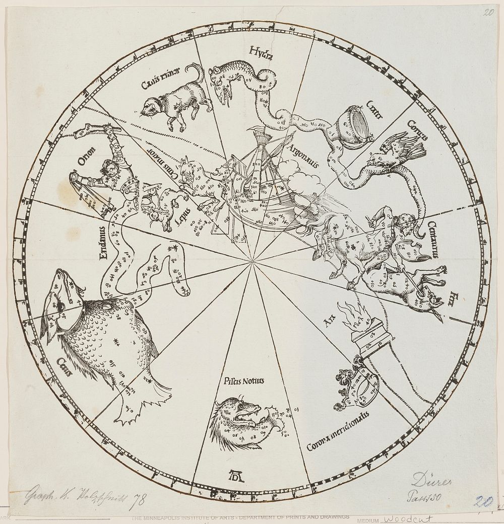 The Southern Hemisphere of the Celestial Globe by Albrecht D&uuml;rer. Original from the Minneapolis Institute of Art.