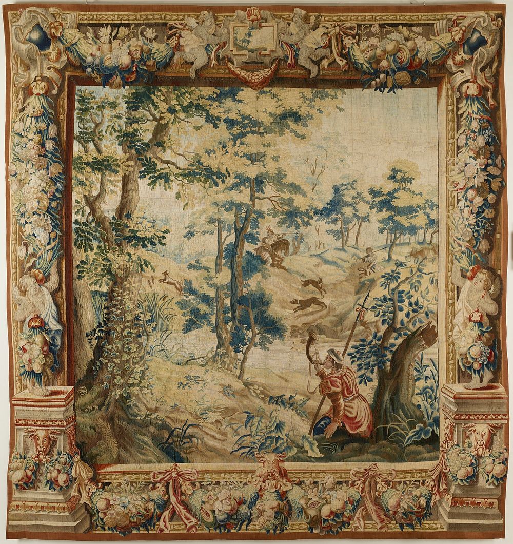 One of set of four tapestries, with landscape scenes and figures inspired from the Hunts of Maximilian, now in the Louvre…