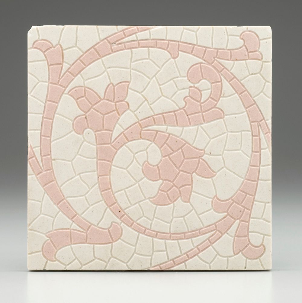 white ground; pink vine design; incised surface designed to resemble a mosaic. Original from the Minneapolis Institute of…