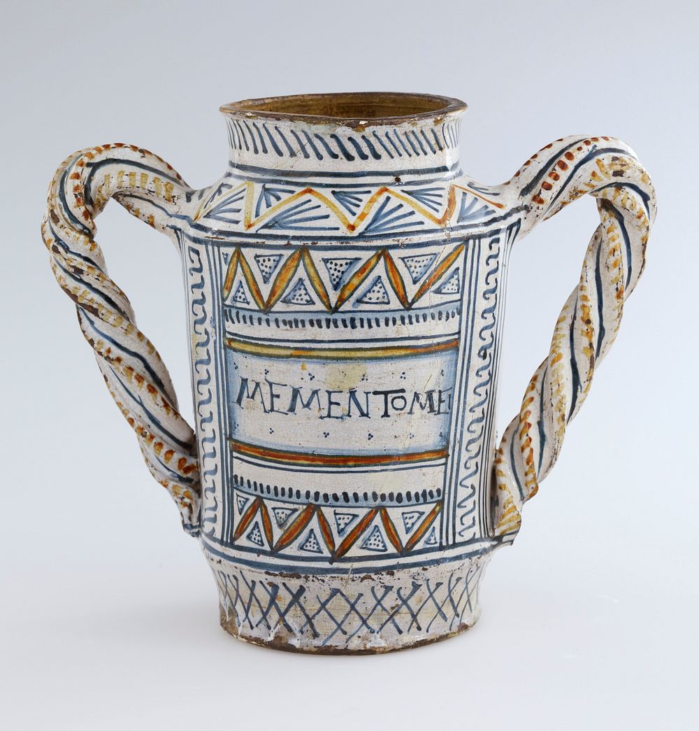2-handled Vase, ceramic, Italian, late XV Century cat. card dims H. 9-1/2'; catalogued as Albarello, pottery. Original from…
