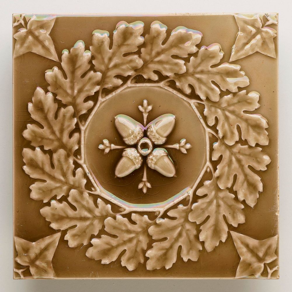 brown glaze; moulded design of oak leaf wreath surrounding 4 acorns; leaf in each corner. Original from the Minneapolis…