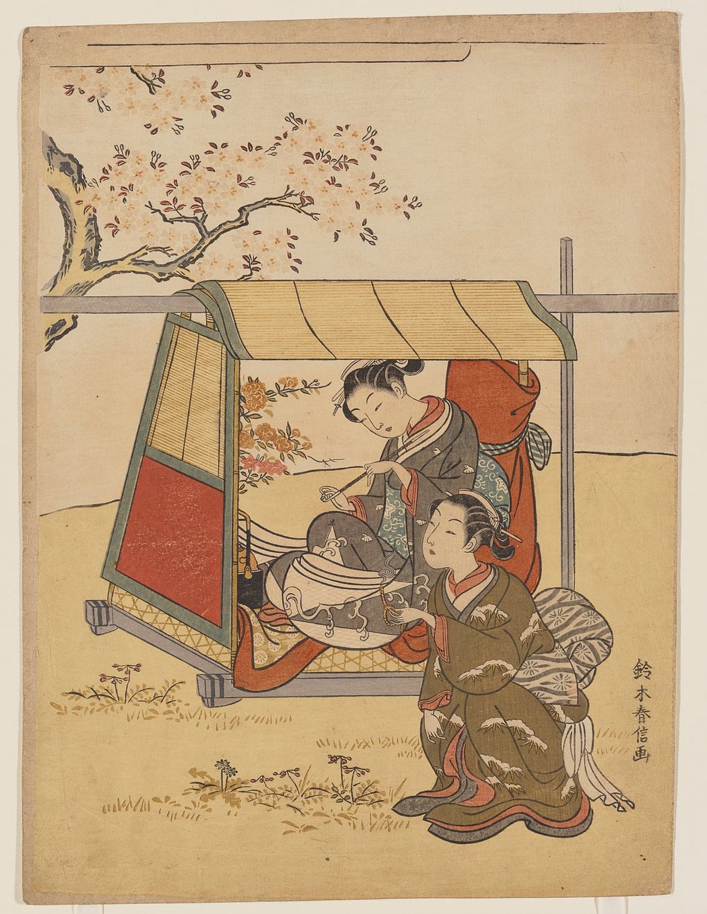 Young Woman Viewing Cherry Blossoms as a Mitate of Lady Nakanokimi. Original from the Minneapolis Institute of Art.