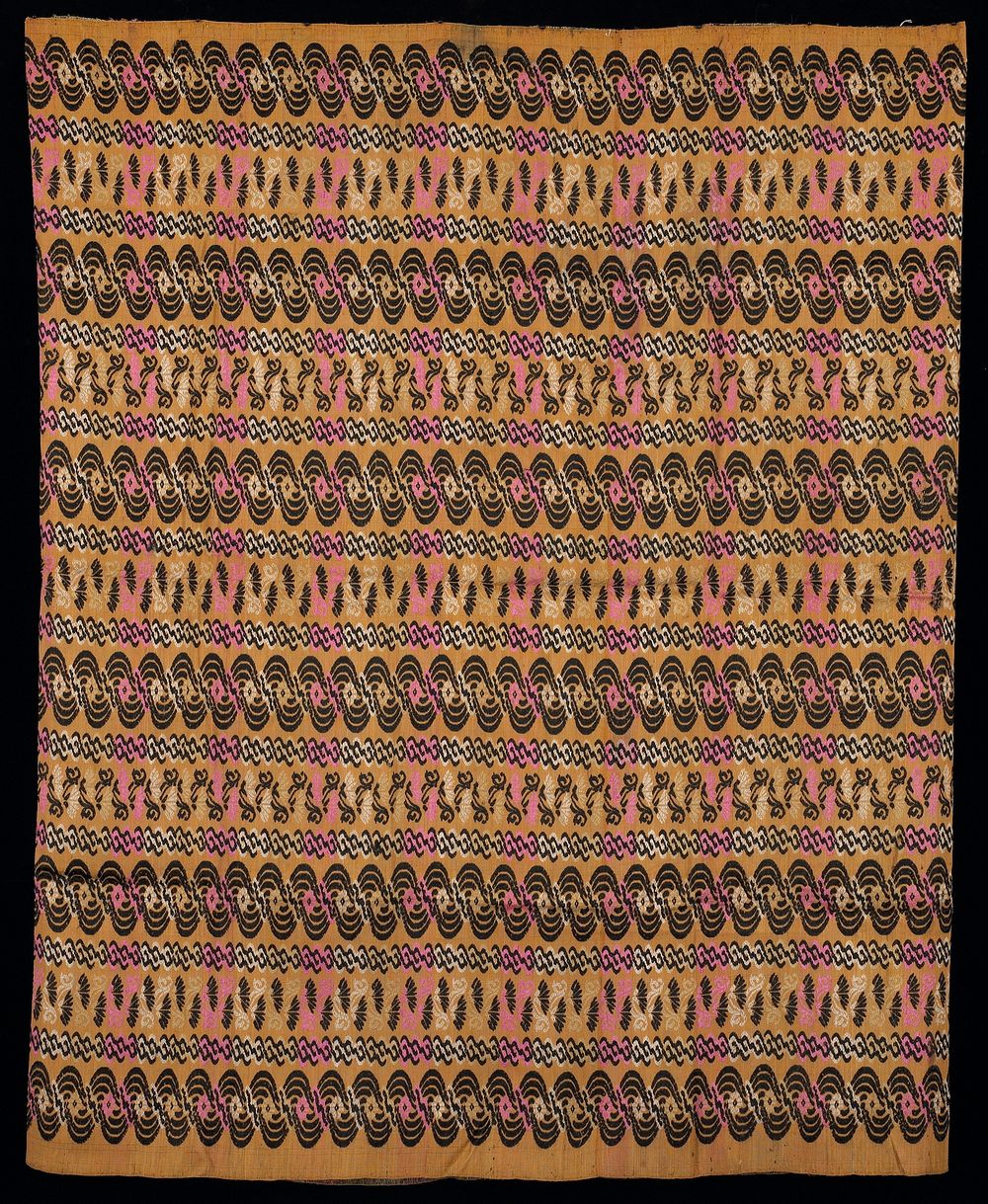 horizontal woven pattern in black, pink, white on gold background; Luntaya style. Original from the Minneapolis Institute of…