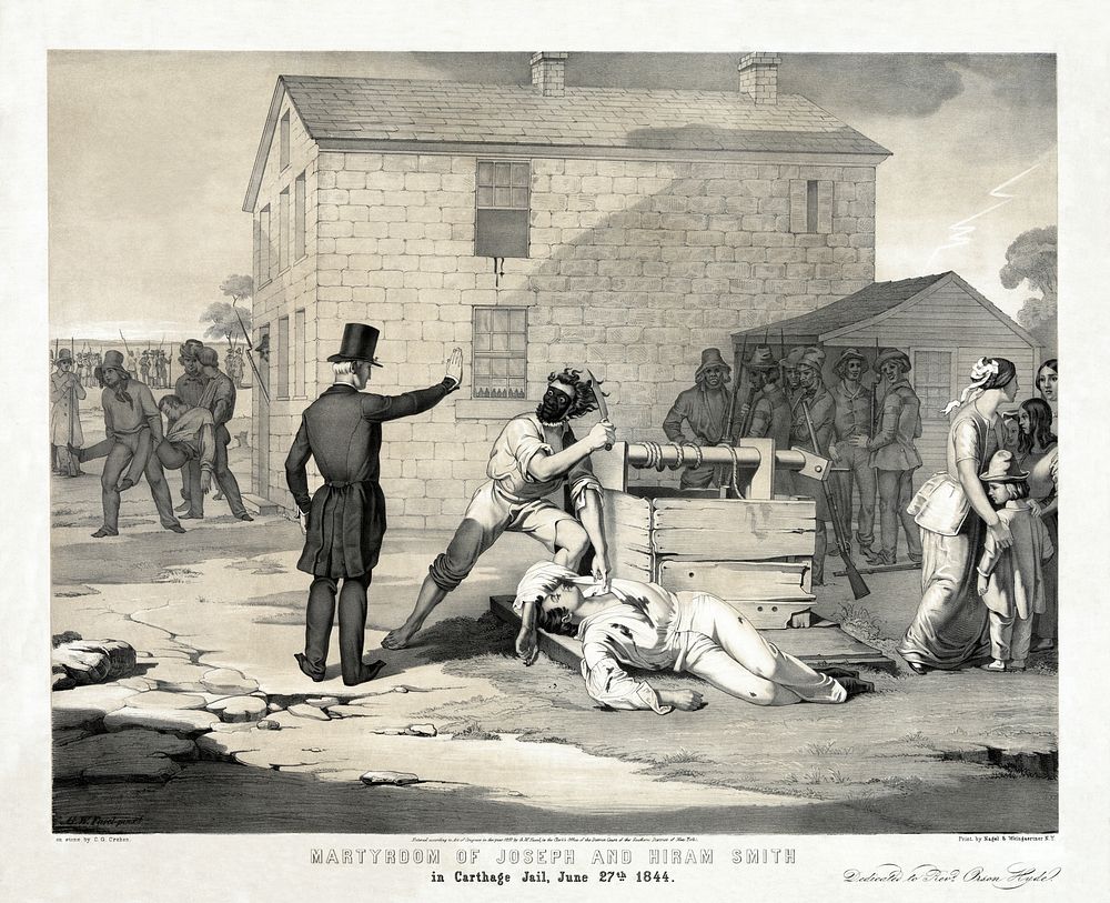 Martyrdom of Joseph and Hiram Smith in Carthage jail, June 27th, 1844 G.W. Fasel pinxit [e.g. painted it] ; on stone [e.g.…