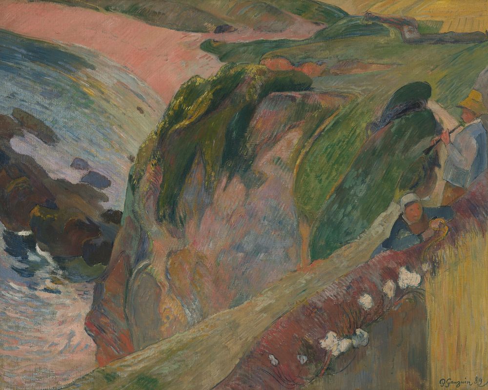 Rim of the cliff which drops off to the Plage Porguerrec painted from the Fort Clohars promontory, Le Pouldu, Brittany…