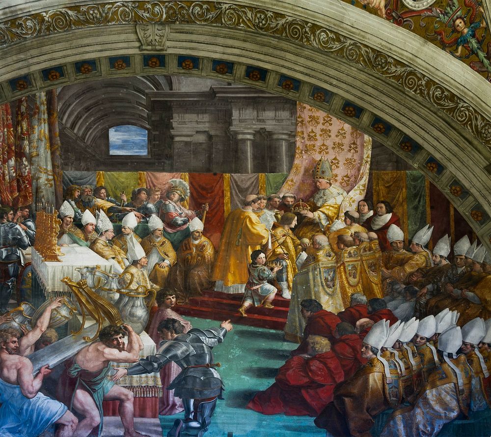 Detail coronation Charles the Great (Francis 1st of France) by Pope Leo III (Leo X) Vatican 11
