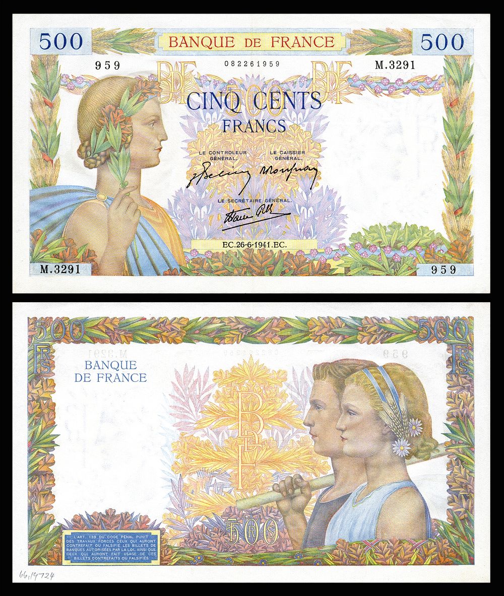 Banque De France-500 Francs (1941), 1939-1940 Issue.