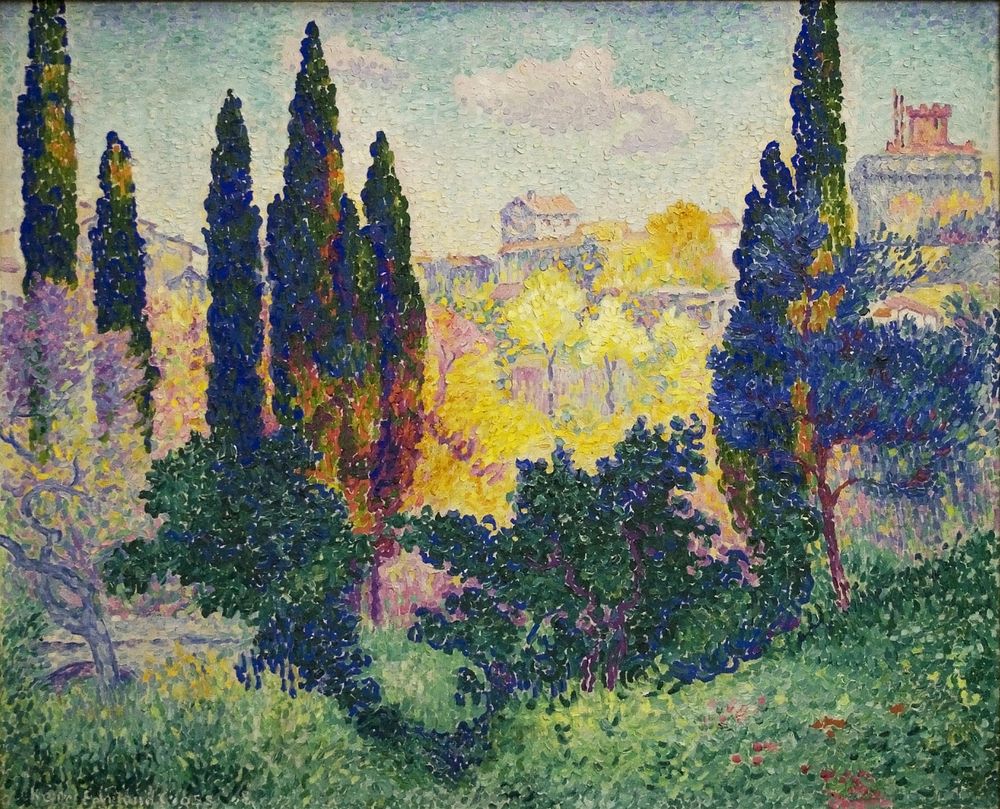 Henri-Edmond Cross, 1908, Les cyprès à Cagnes, oil on canvas, 81 x 100 cm, Musée d'Orsay, Paris