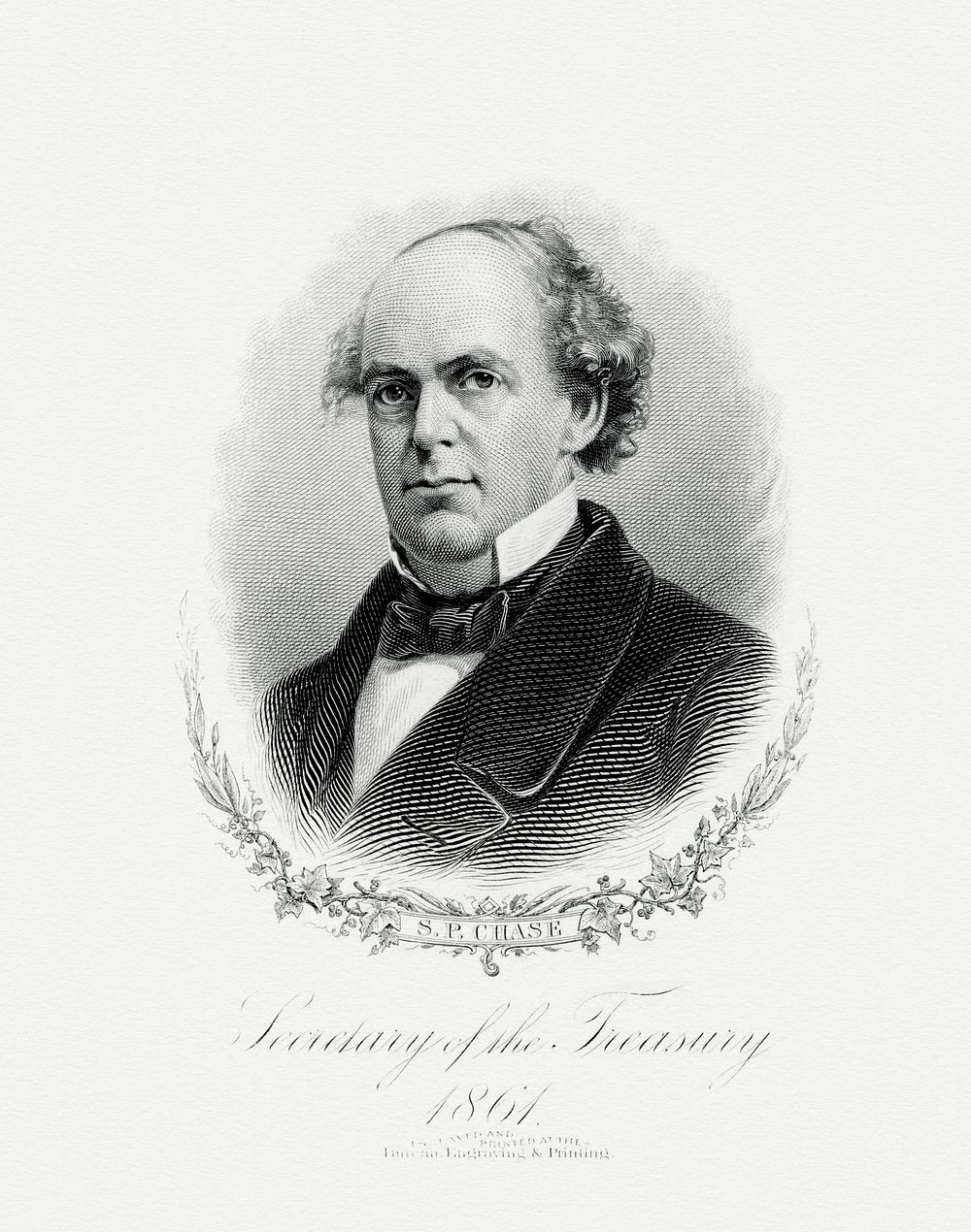 Engraved BEP portrait of U.S. Secretary of the Treasury Salmon P. Chase