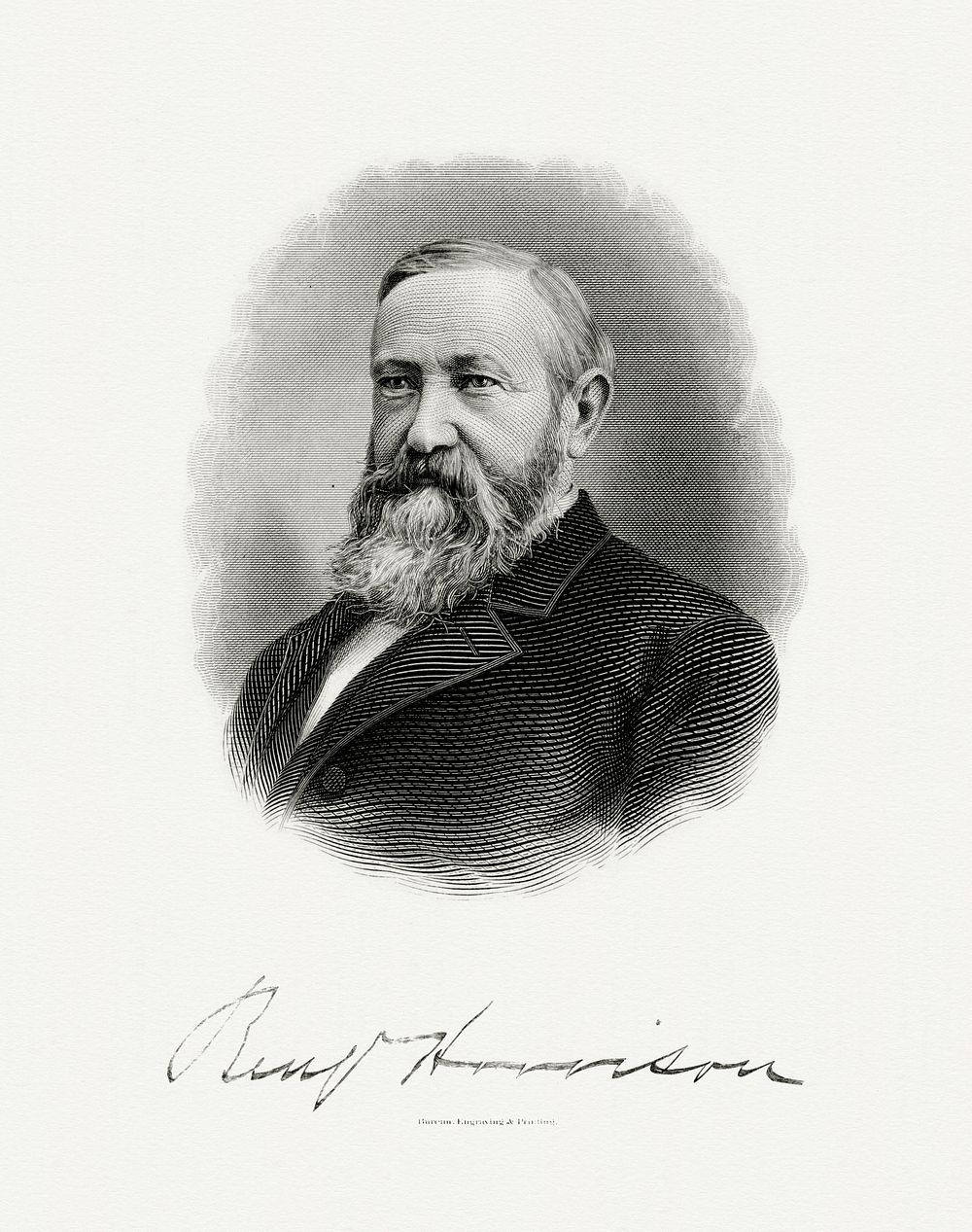 HARRISON, Benjamin-President (BEP engraved portrait) Engraved BEP portrait of U.S. President Benjamin Harrison