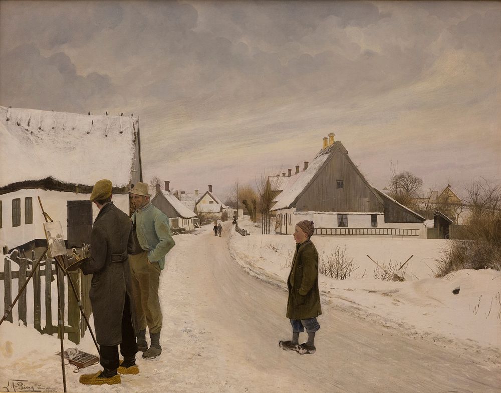 Français : Maleren i landsbyen (« Le peintre dans le village »), huile sur toile de Laurits Andersen Ring, peintre…